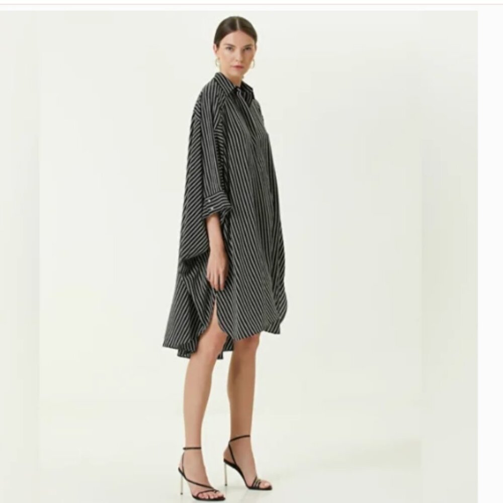 Michael Kors Collection Stripe Midi Silk Caftan Shirt Dress SZ L NWT